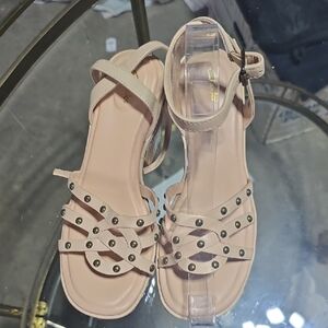 Clarks Cream Gladiator Sandals with Studded Straps